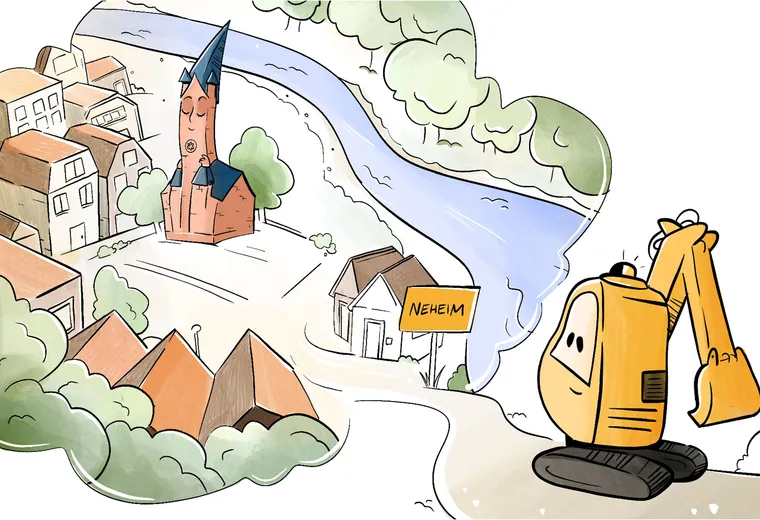 Der Neheimer Dom und ein kleiner gelber Bagger