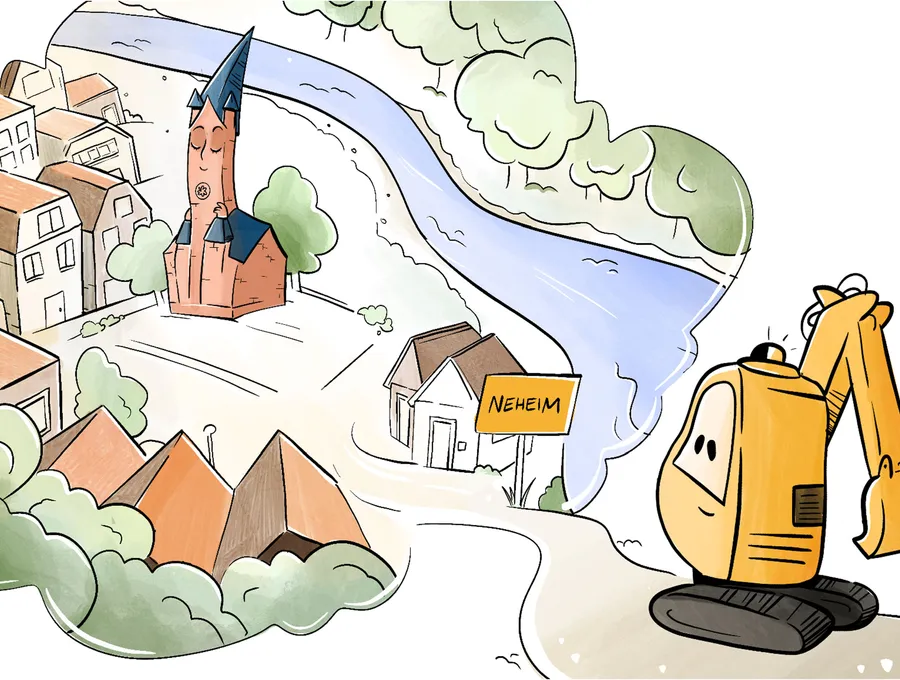 Der Neheimer Dom und ein kleiner gelber Bagger