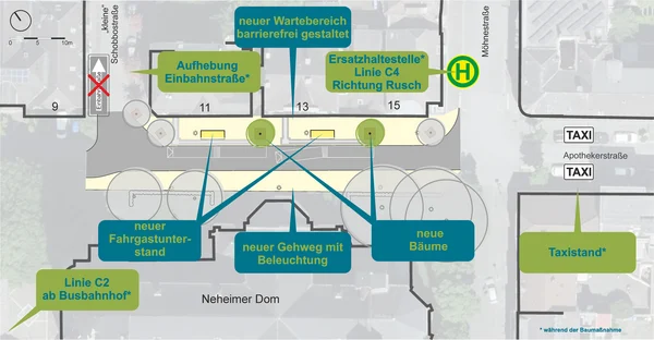 Lageplan zum barrierefreien Ausbau der Haltestelle Johanneskirche